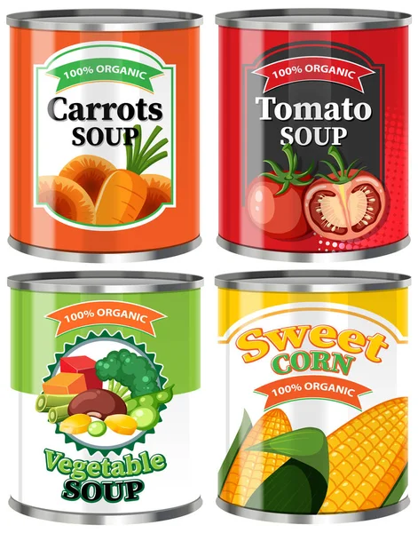 Σούπα Λαχανικών Κουτιά Τροφίμων Συλλογή Εικονογράφηση — Διανυσματικό Αρχείο