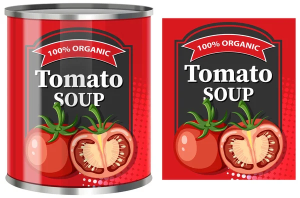 Zupa Pomidorowa Puszce Etykietą Izolowana Ilustracja — Wektor stockowy