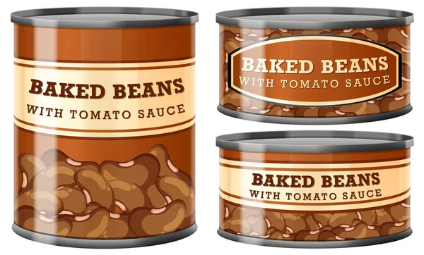 Fasola Pieczona Sosem Pomidorowym Food Cans Collection Ilustracja — Wektor stockowy