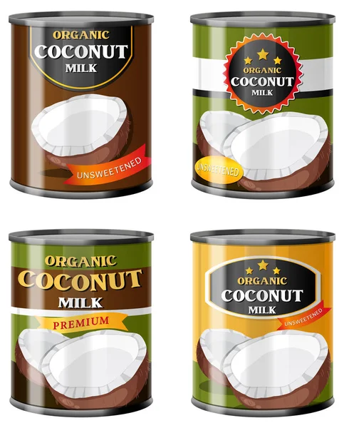 Кокосовое Молоко Упаковке Пищевых Банок — стоковый вектор