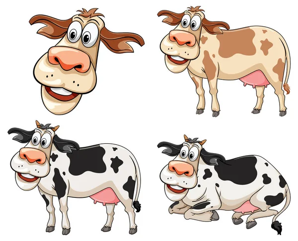 Set Von Lustigen Kuh Zeichentrickfigur Illustration — Stockvektor