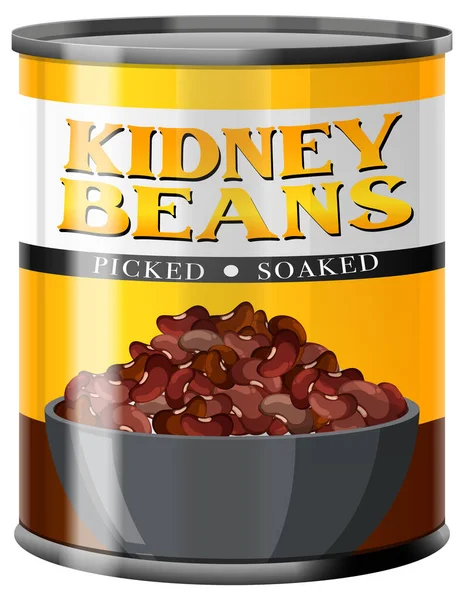 Feijões Kidney Lata Alimentos Com Etiqueta Ilustração Isolada —  Vetores de Stock