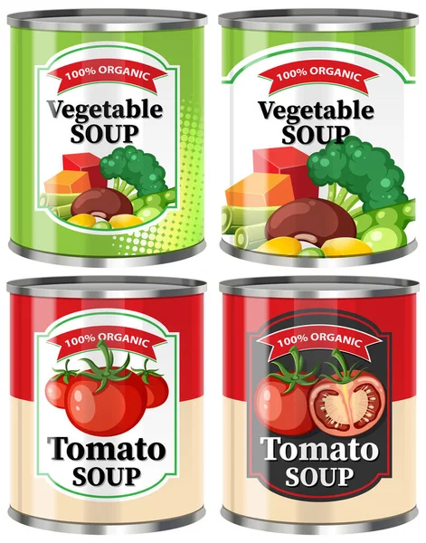 Plantaardige Soep Voedsel Blikken Collectie Illustratie — Stockvector