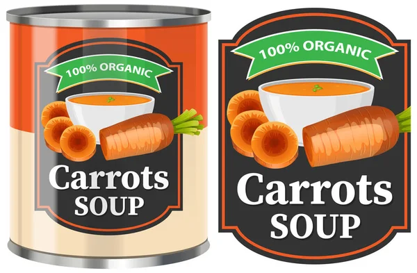 Sup Wortel Pada Makanan Dapat Dengan Ilustrasi Terisolasi Label - Stok Vektor