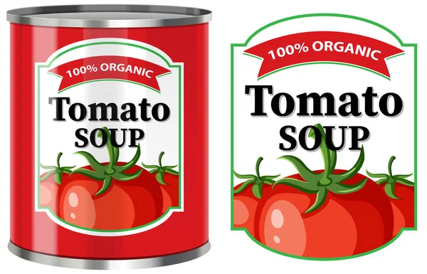食物罐中的番茄汤与标签分隔图 — 图库矢量图片