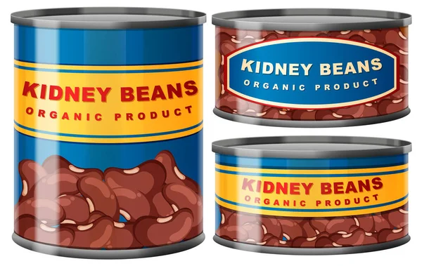 Fagioli Rene Organic Product Food Cans Collection Illustrazione — Vettoriale Stock