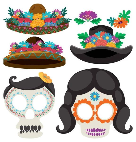 Set Mexican Day Dead Element Illustration — Stock Vector