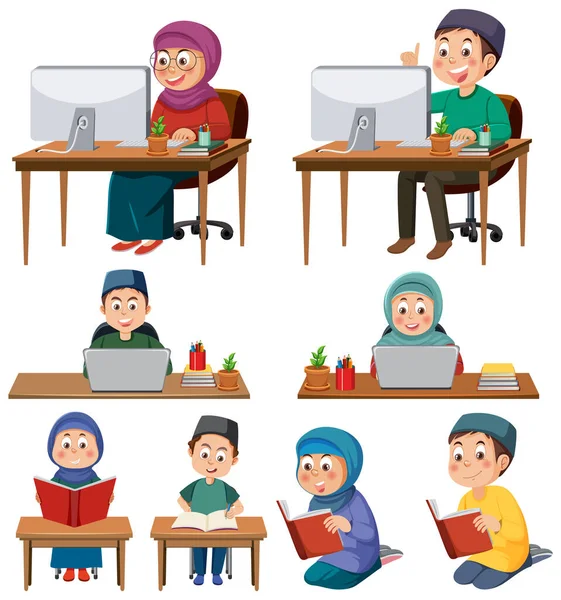 Muslim Cartoon Characters Vector Illustration — Stock Vector