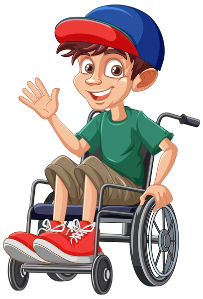 Disabilitare Uomo Cartone Animato Seduto Sulla Sedia Rotelle Illustrazione — Vettoriale Stock
