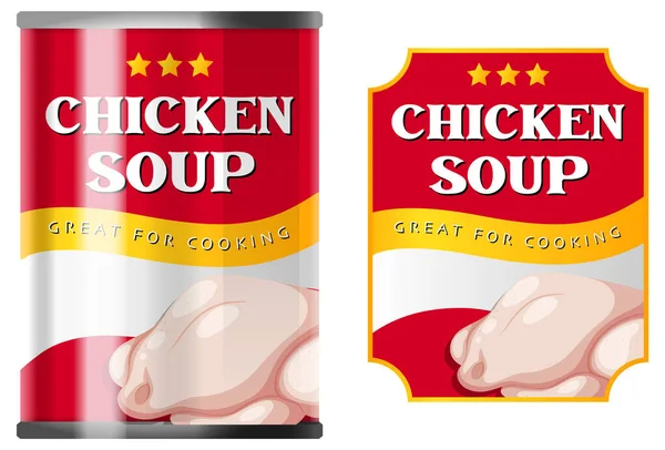Σούπα Κοτόπουλου Κονσέρβα Τροφίμων Ετικέτα Απομονωμένη Εικόνα — Διανυσματικό Αρχείο