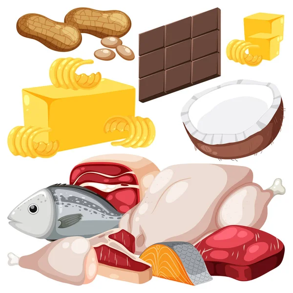 Conjunto Ilustração Desenhos Animados Alimentos — Vetor de Stock