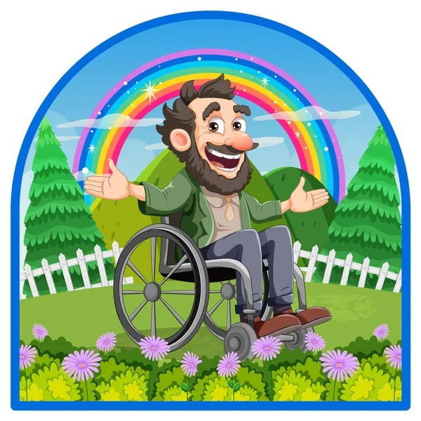 公園のイラストで車椅子の障害者 — ストックベクタ