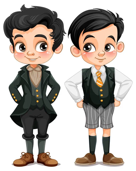 stock vector Set of Asian boy in school uniform illustration