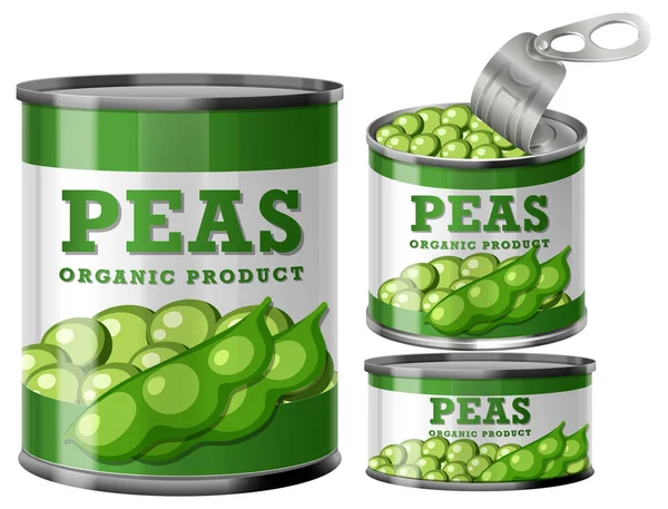 Organic Pea Food Cans Collection Illustration — Stock Vector