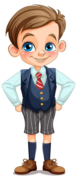 Cute European Boy Student Outfit Cartoon Character Illustration — Stock Vector
