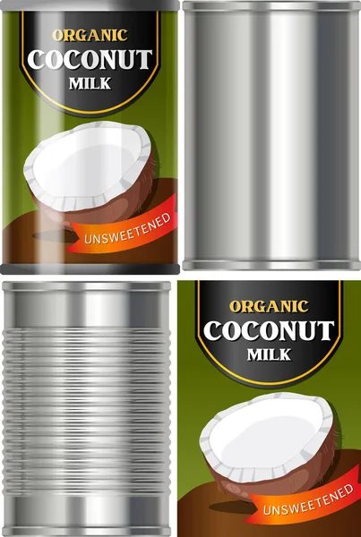 Illustrazione Set Latte Cocco Biologico — Vettoriale Stock