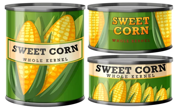 Sweet Corn Food Cans Collection Illustration — 스톡 벡터
