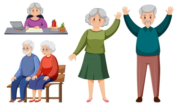 Set Old People Characters Illustration — Wektor stockowy