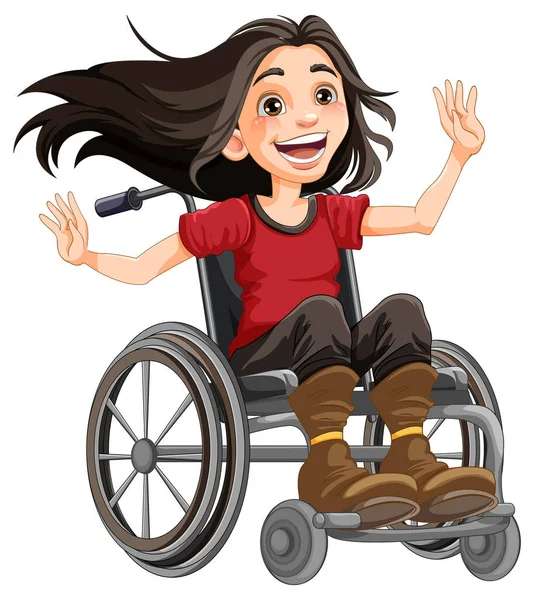 Felice Disabile Sedia Rotelle Illustrazione — Vettoriale Stock