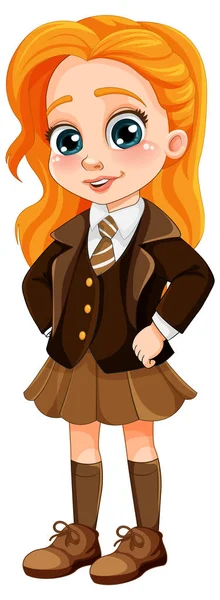 Cute Girl Student School Uniform Illustration — Stock Vector