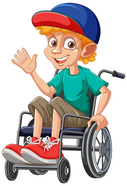 Disabilitare Uomo Cartone Animato Seduto Sulla Sedia Rotelle Illustrazione — Vettoriale Stock