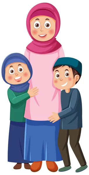 Muslim Family Cartoon Character Illustration — Stock Vector