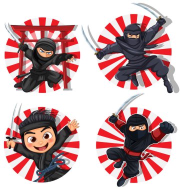 Japon stili resimli kızıl ışınlı ninja.