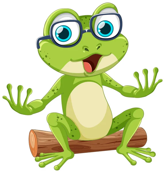 Ilustrasi Green Frog Wearing Glasses - Stok Vektor