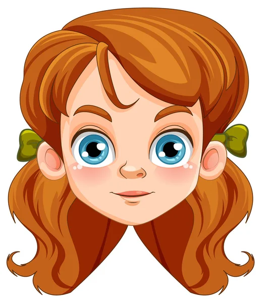 带有棕色头发矢量插图的可爱女孩脸 — 图库矢量图片