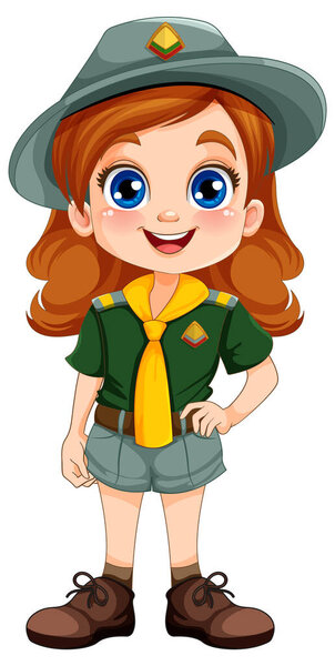 Girl scout in uniform cartoon character illustration