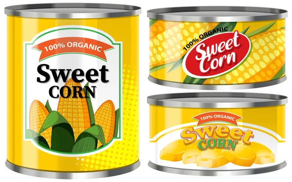 Иллюстрация Sweet Corn Food Cans Collection — стоковый вектор