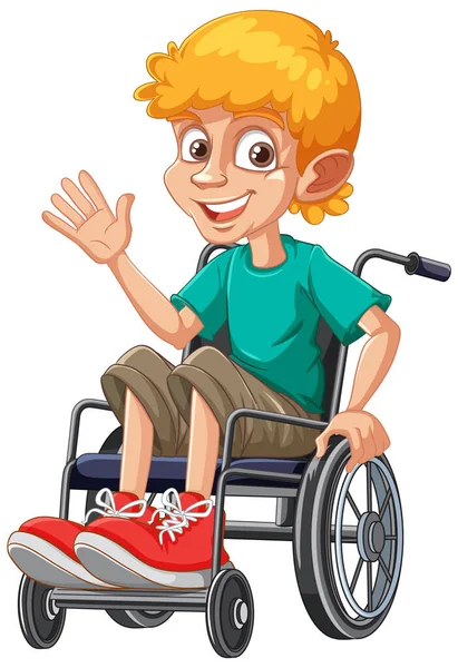 Disable Man Cartoon Sitting Wheelchair Illustration — Stock Vector