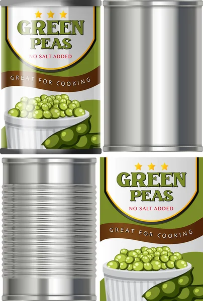 緑のエンドウ豆缶詰食品イラスト — ストックベクタ