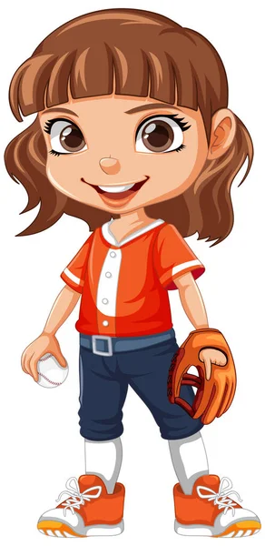 Linda Chica Béisbol Jugador Dibujos Animados Personaje Ilustración — Archivo Imágenes Vectoriales