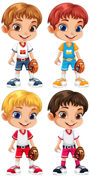 Coleção Crianças Diferentes Roupas Beisebol Ilustração — Vetor de Stock