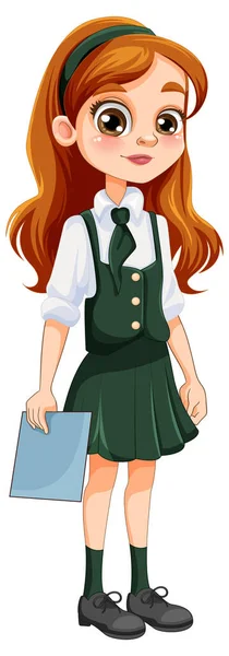 Cute Girl Student Cartoon Character School Uniform Illustration — Stock Vector
