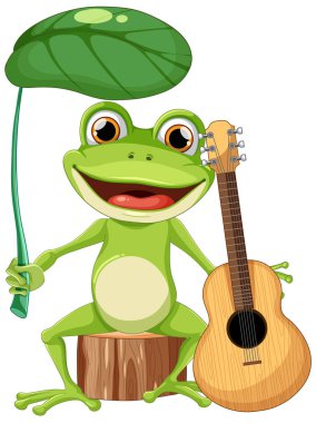 Yeşil Kurbağa Gitar Vektörü Çizimi