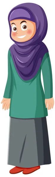 Muslim Girl Standing Pose Cartoon Character Illustration — Stock Vector