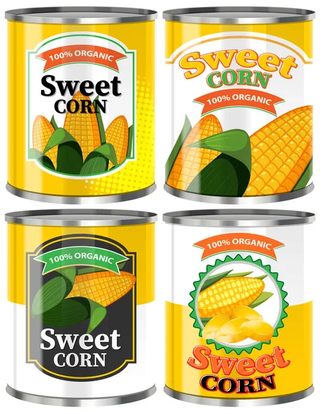 Édes Kukorica Élelmiszer Doboz Gyűjtemény Illusztráció — Stock Vector