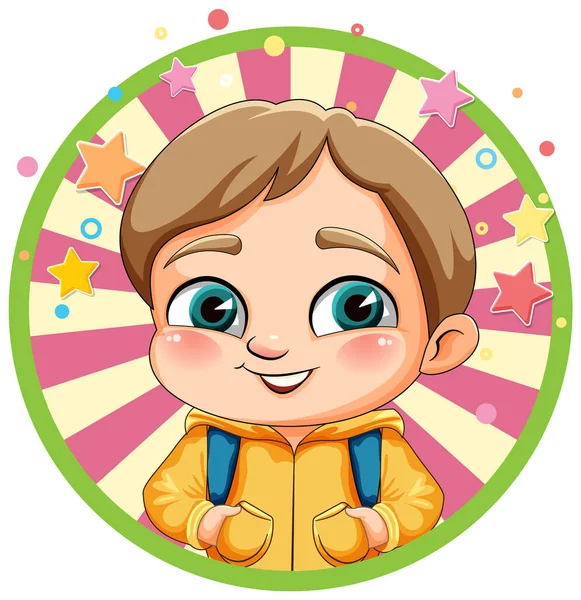 Roztomilý Chlapec Kruhové Nálepky Banner Ilustrace — Stockový vektor
