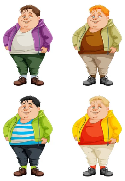 Set Overweight Male Cartoon Character Illustration — Stock Vector