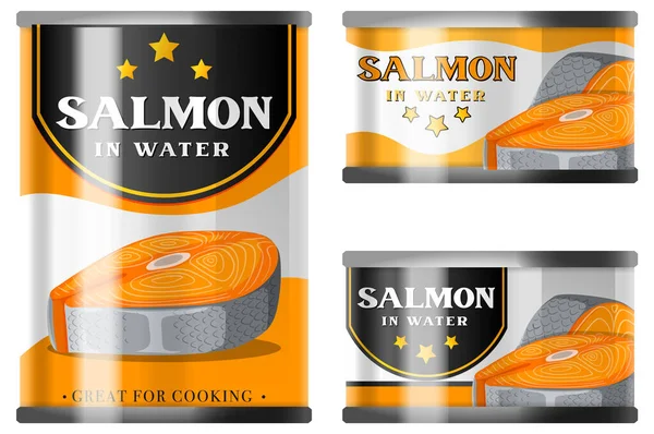 stock vector Salmon in Water Food Cans Collection illustration