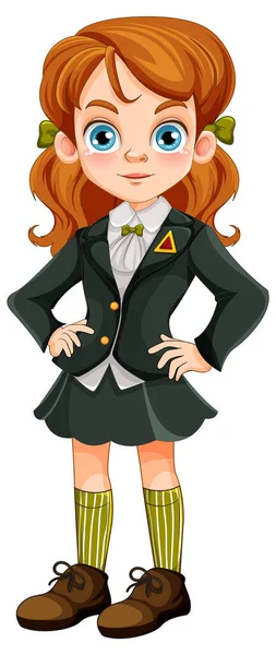 Girl Student Uniform Cartoon Illustration — Stock Vector