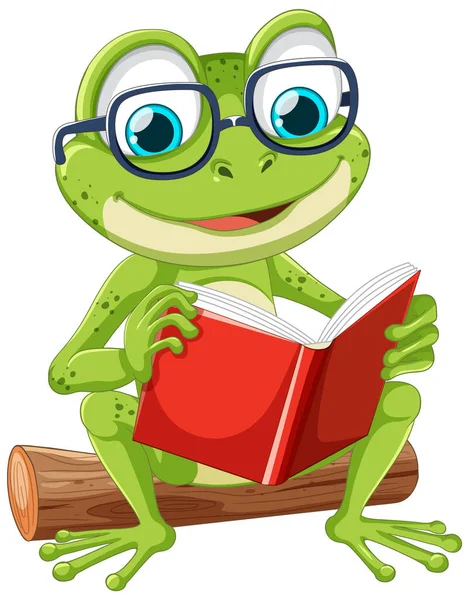 緑のカエル読書ベクトル図 — ストックベクタ