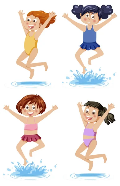 Set Different Summer Kids Characters Illustration — Stock Vector