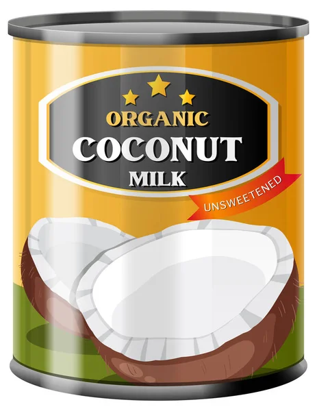 ココナッツミルク 食品缶ベクトルイラスト — ストックベクタ