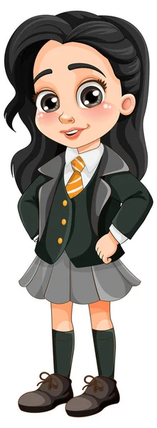Asian Girl Student School Uniform Illustration — Stock Vector