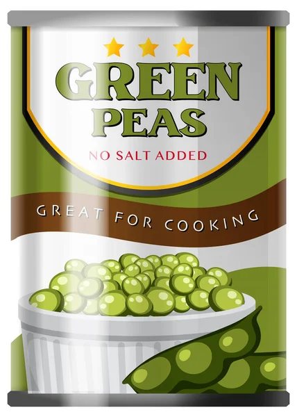 Green Peas Food Can Vector Ilustración — Archivo Imágenes Vectoriales