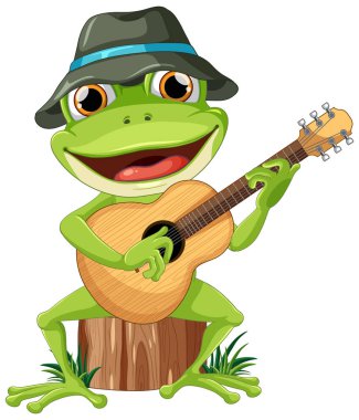 Yeşil Kurbağa Gitar Vektörü Çizimi