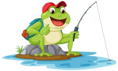 Yeşil kurbağa balık tutma karikatürü çizimi